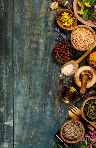 istock Flat lay of wild healing herbs 1148769664