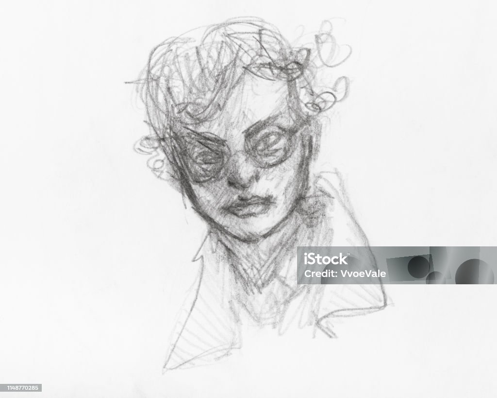 Sketch Of Boy Head With Spectacles And Curly Hair Stock Illustration -  Download Image Now - Adult, Art, Art Product - iStock