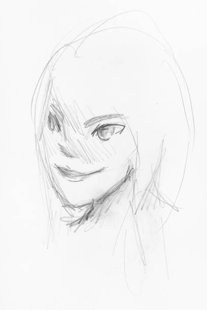 istock sketch of girl's head with smiling face in anime 1148770287