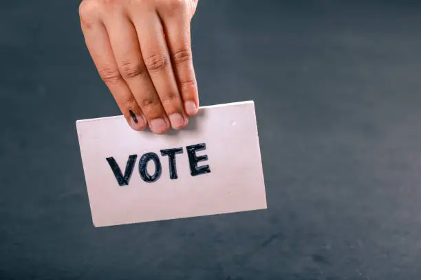 Indian Voter hand with voting sign after casting vote in election