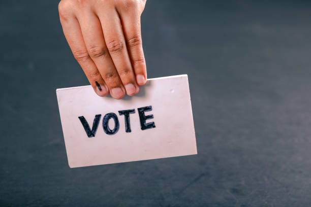 indian voter hand with voting sign after casting vote in election - vote casting imagens e fotografias de stock