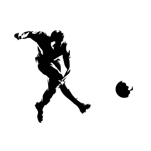 fußball-spieler kicken ball, isolierte vektorsilhouette. fußball, mannschaftssport - soccer vector silhouette professional sport stock-grafiken, -clipart, -cartoons und -symbole