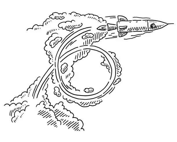 Vector illustration of Cartoon Rocket Off The Course Looping Drawing