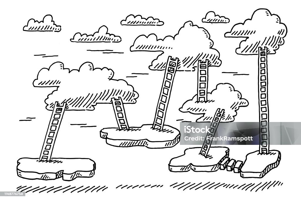Clouds And Ladders Game Background Drawing Hand-drawn vector drawing of a Clouds And Ladders Game Background. Black-and-White sketch on a transparent background (.eps-file). Included files are EPS (v10) and Hi-Res JPG. Arcade stock vector