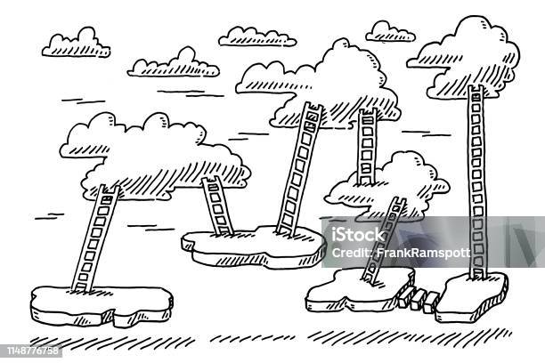 Clouds And Ladders Game Background Drawing Stock Illustration - Download Image Now - Arcade, Black And White, Black Color