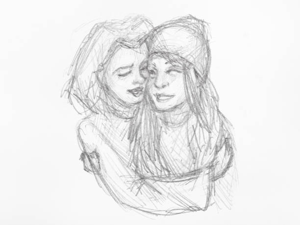 istock sketch of cuddled girl hand drawn by black pencil 1148777125