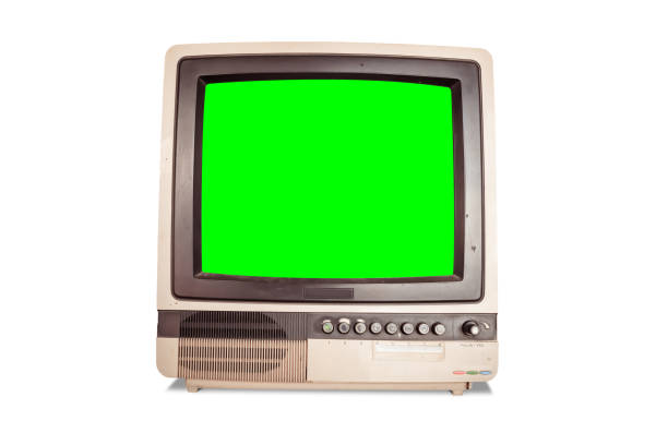 istock front view of old retro home TV receiver with blank green screen isolated on white background with clipping path 1148778092