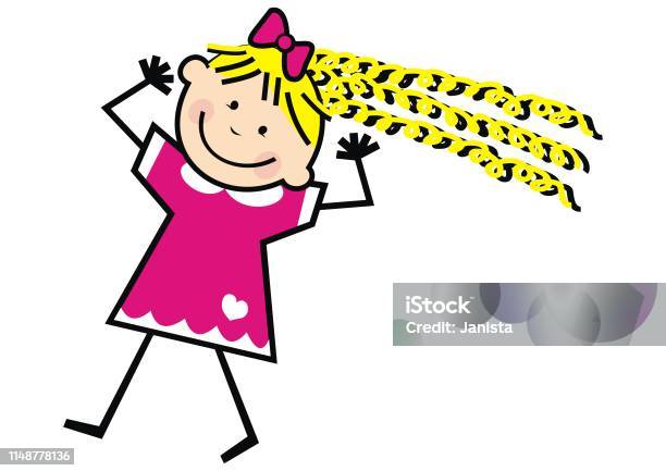 Curly Girl Cute Vector Illustration Stock Illustration - Download Image Now - Child, Combing, Girls