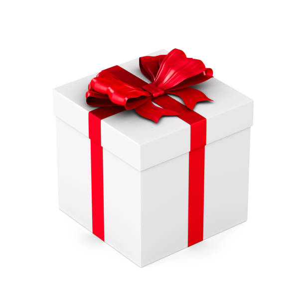 istock white box with red bow on white background. Isolated 3D illustration 1148780176