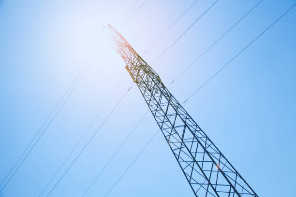 istock Power line at the blue sky. High voltage towers 1148780846