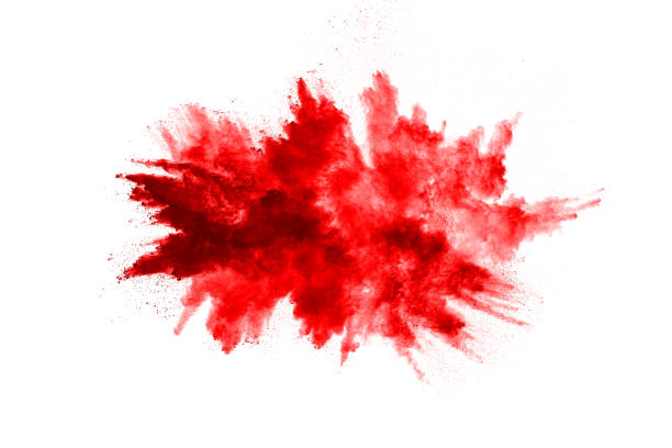 istock Freeze motion of red powder exploding, isolated on white background. Abstract design of red dust cloud. Particles explosion screen saver, wallpaper 1148780871
