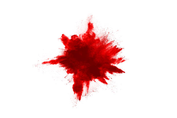 istock Freeze motion of red powder exploding, isolated on white background. Abstract design of red dust cloud. Particles explosion screen saver, wallpaper 1148780905