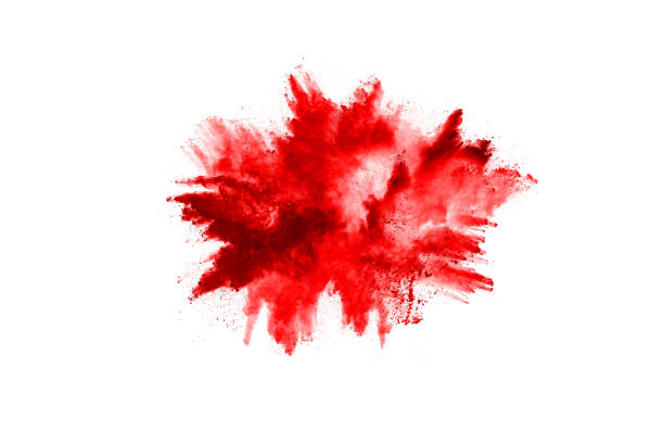 istock Freeze motion of red powder exploding, isolated on white background. Abstract design of red dust cloud. Particles explosion screen saver, wallpaper 1148780924