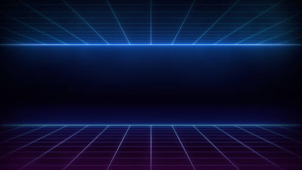 istock Retro Sci-Fi Background Futuristic Grid landscape of the 80`s. Digital Cyber Surface. Suitable for design in the style of the 1980`s 1148782156