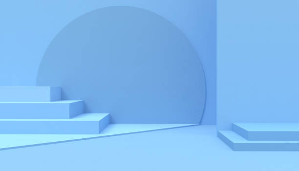 表彰台の幾何学的組成物の形状最小限と現代のコンセプトアートパステルブルーの壁シーン、青の背景-3d レンダリング - art creativity art product blue ストックフォトと画像