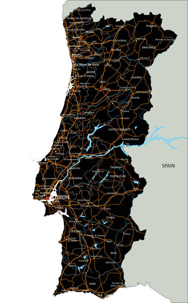 High detailed Portugal road map with labeling. High detailed Portugal road map with labeling. Organized vector illustration on seprated layers. setúbal city portugal stock illustrations