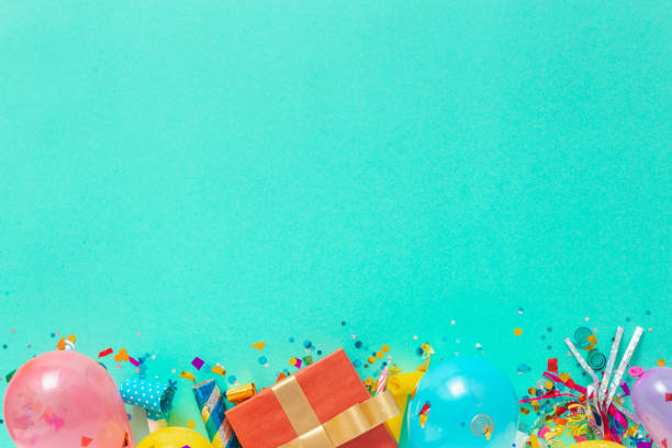istock Decoration party Balloons and different party decorations with free copy space top view 1148787084