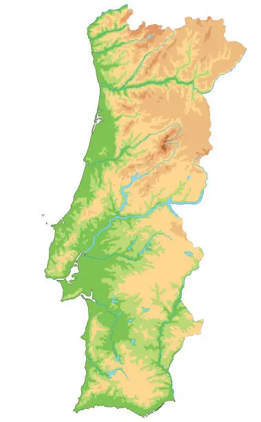 Vector illustration of High detailed Portugal physical map.