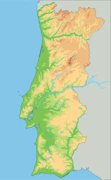 Vector illustration of High detailed Portugal physical map.