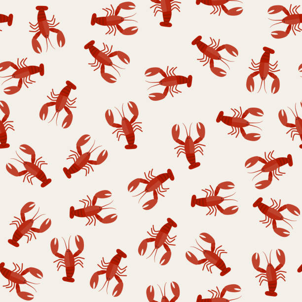 ilustraciones, imágenes clip art, dibujos animados e iconos de stock de patrón de langosta sin costuras. - lobster