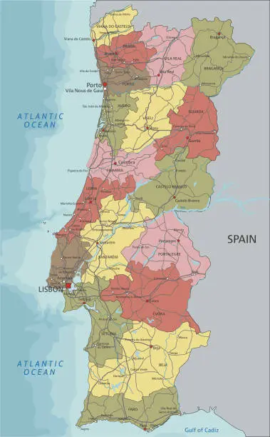 Vector illustration of Detailed Portugal political map.