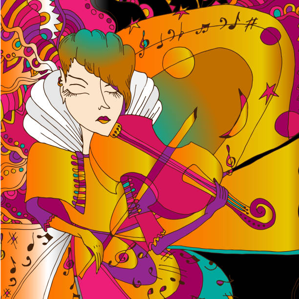 istock Woman with a violin, sketch drawn by hand. Psychedelic, lysergic, acid 1148790696