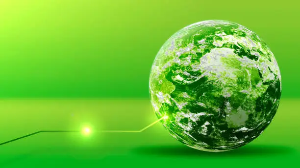 Green energy concept, green earth planet with line. https://visibleearth.nasa.gov/view.php?id=73580