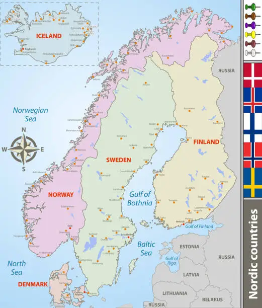 Vector illustration of Map of Nordic countries