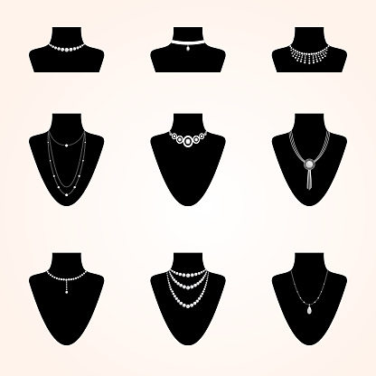 Collection of jewerly icons. Different types of bijouterie accessories