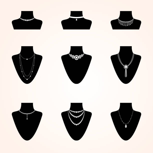 Collection of jewerly icons Collection of jewerly icons. Different types of bijouterie accessories diamond necklace stock illustrations