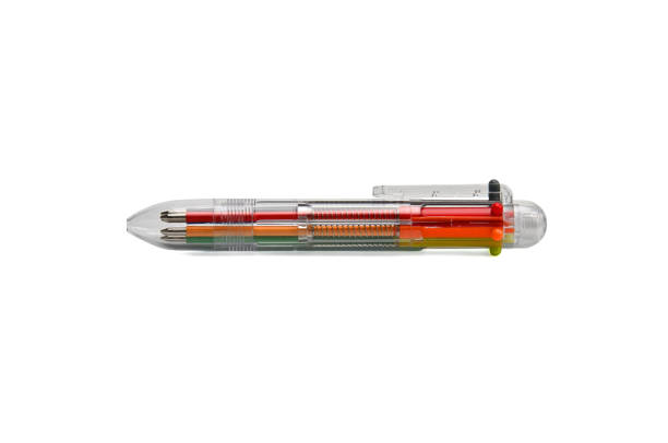 istock Pen writing in several colors on a white background.Fountain pen 1148804289