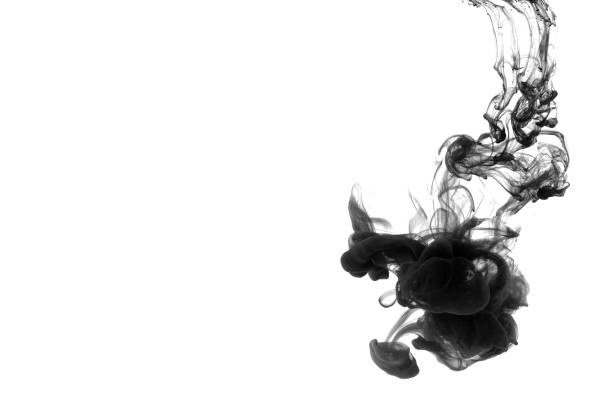 Minimalistic modern art concept Black ink swirling in water on white background, copy space. Minimalistic modern art concept fog transparent stock pictures, royalty-free photos & images
