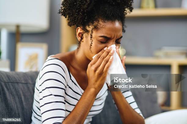 Ill Have To Stay In Today Stock Photo - Download Image Now - Sneezing, Women, One Woman Only