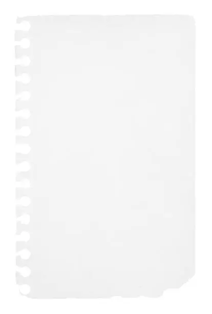 Vector illustration of A vertical vector illustration of a blank white colored ripped page from a spiral notepad