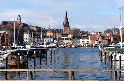 Flensburg city center waterfront view from the fjord