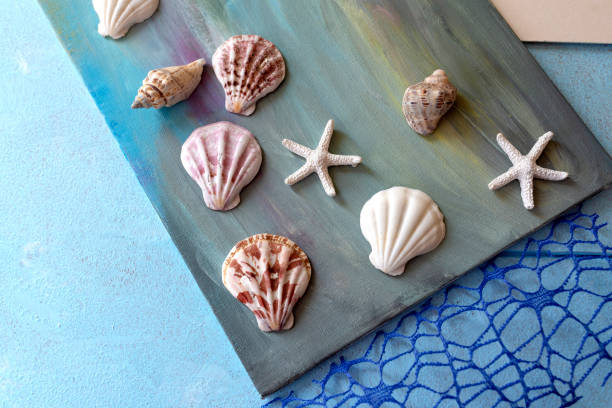 istock Summer sea background - shells, star on a  blue background 1148809448