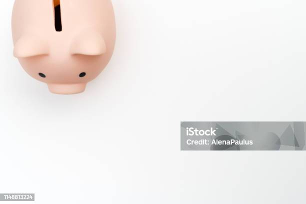 Cute Little Piggy Bank On White Top View Stock Photo - Download Image Now - Animal, Banking, Beginnings