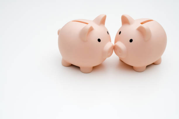 istock Two Piggy Banks on white 1148813559