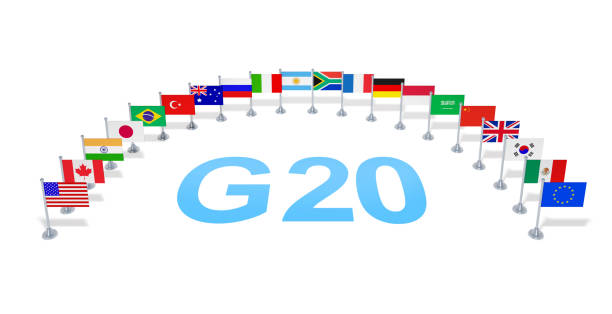 istock G20 summit (economic political concept). Flags of twenty member countries with text 1148813976