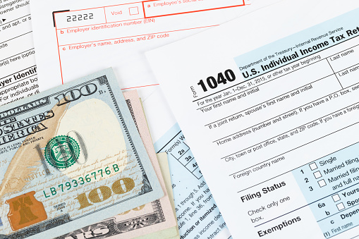 Individual income tax returm form by IRS, concept for taxation