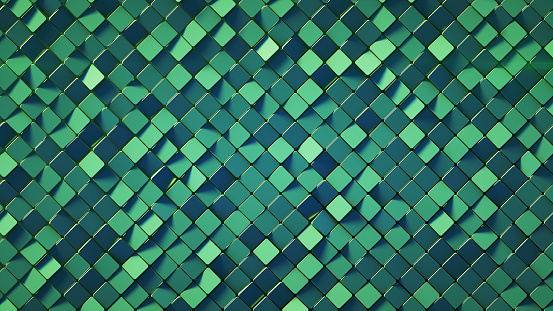Green wall with rhombus shapes. Abstract computer graphics. 3D render