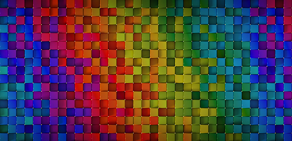 Bright colorful spectrum blocks. Abstract graphics. 3D rendering
