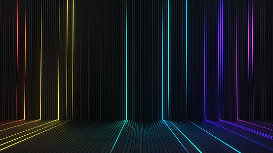 Colorful glowing lines. Technology or science fiction concept. 3D render illustration