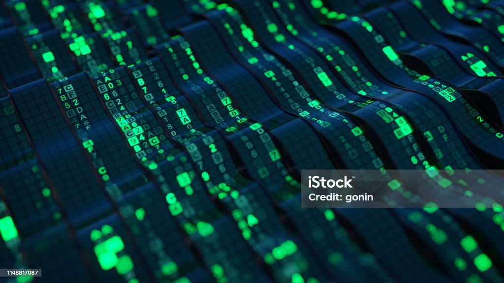 Green Hex Digital Data Code On Flexible Screen 3d Render Stock Photo ...