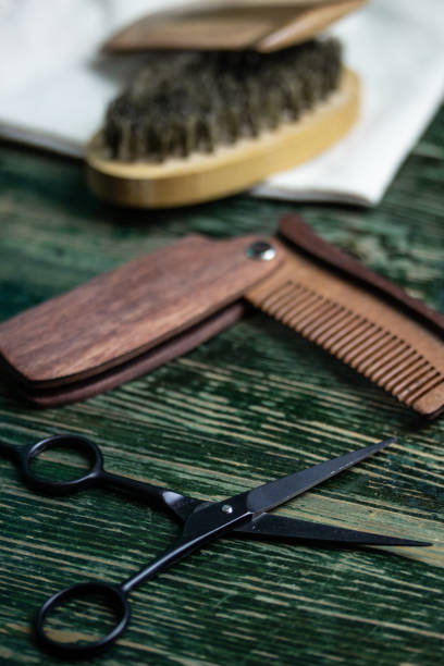 istock Shaving accessories on wooden background, zero waste. 1148817200