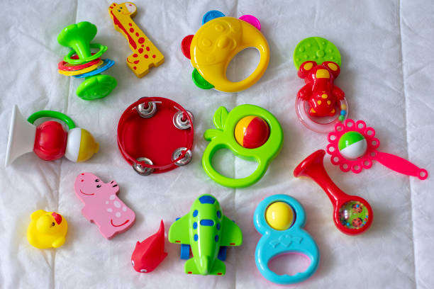 istock Kids bright colorful toys frame on white background. Top view. Flat lay. Copy space for text 1148817544