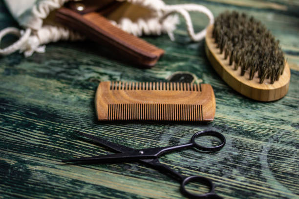 istock Shaving accessories on wooden background, zero waste. 1148817563