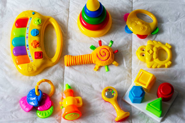 istock Kids bright colorful toys frame on white background. Top view. Flat lay. Copy space for text 1148817567