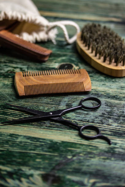 istock Shaving accessories on wooden background, zero waste. 1148817569