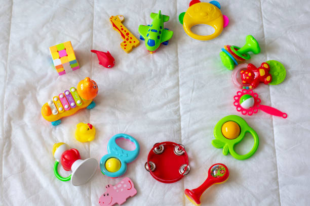 istock Kids bright colorful toys frame on white background. Top view. Flat lay. Copy space for text 1148817590